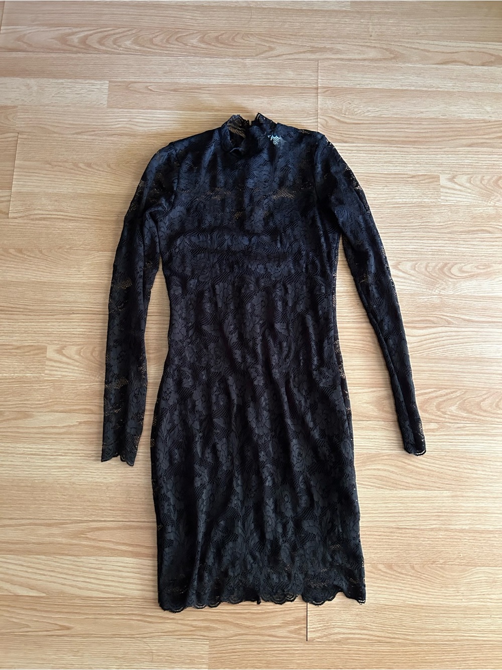 H&M Black High Neck Lace Long Sleeve Dress Small